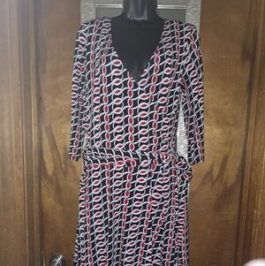 AB Studio Black and Red Geometric Long Sleeve Dress